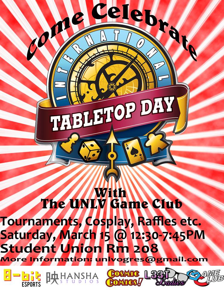 Cosmic Comics & UNLV Game Club International Tabletop Day to benefit